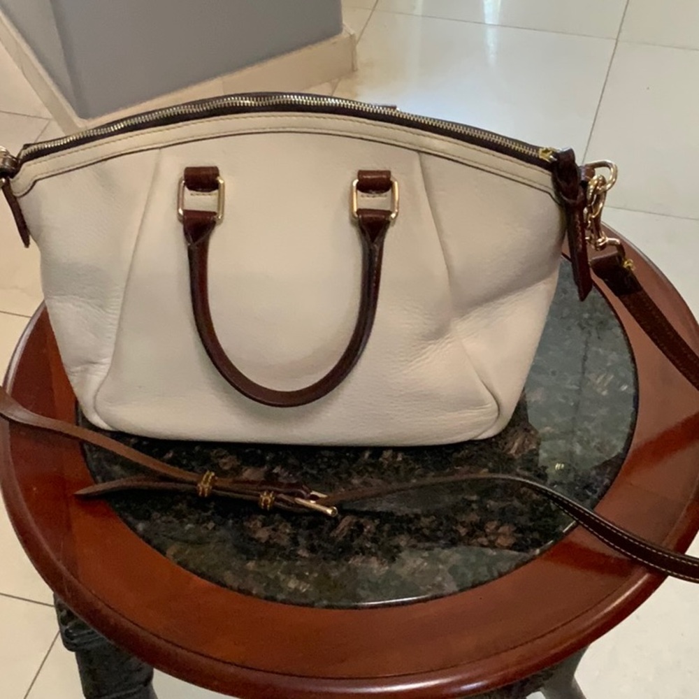 Dooney & Bourke Cream and Brown Leather Crossbody / Hand Bag - Picture 3 of 12